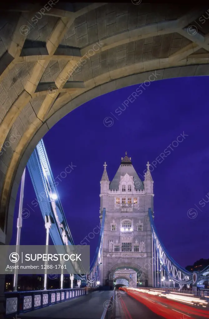 Traffic on a bridge, Tower Bridge, London, England
