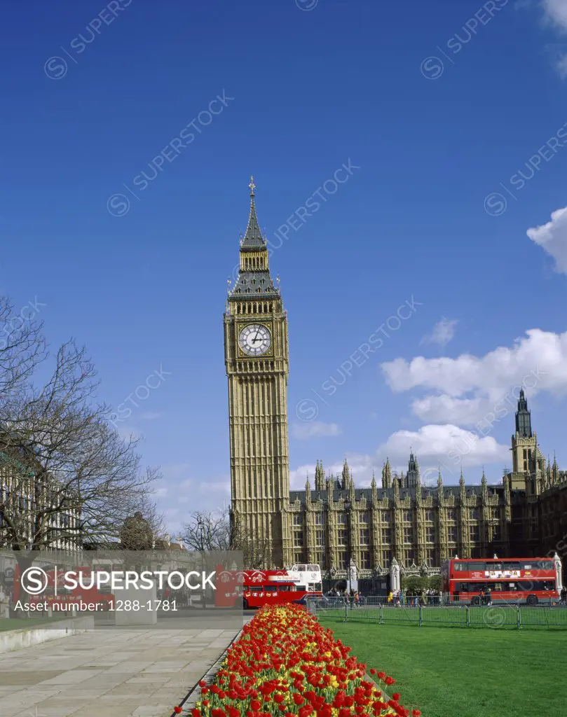 Low angle view of a clock tower, Big Ben, Houses of Parliament, London, England