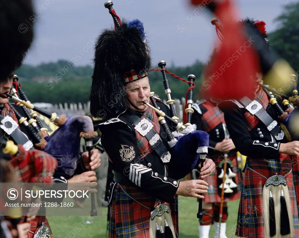 Bagpipers playing bagpipes, Highland Games, Highlands, Scotland