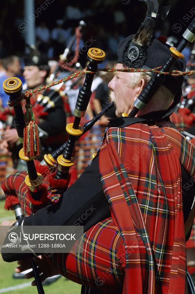 Bagpipers playing in a band, Scotland