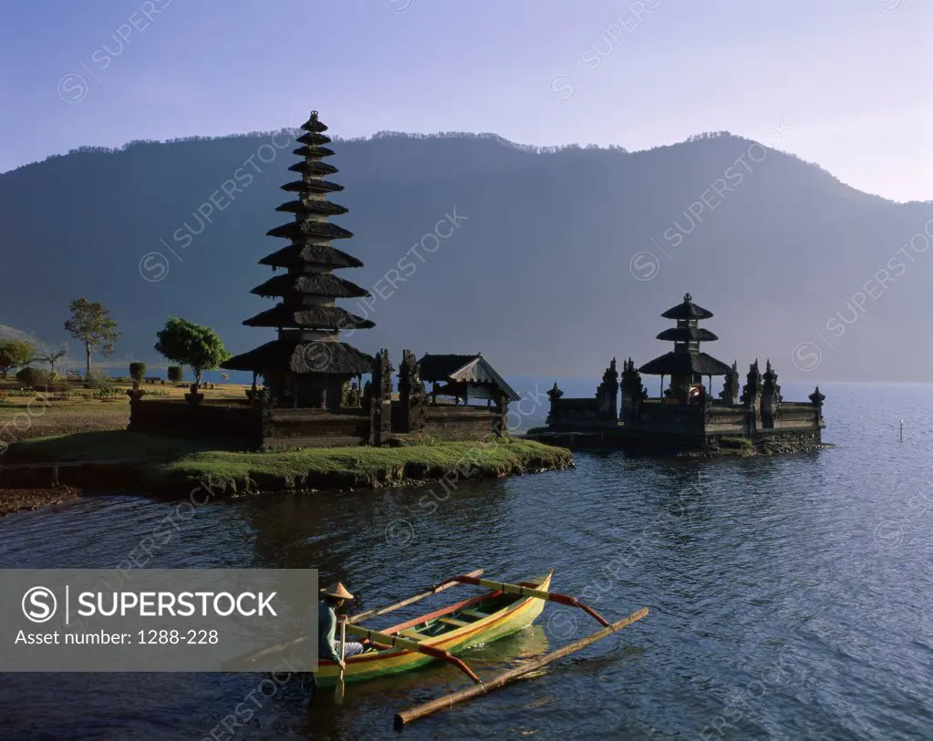High angle view of a person sailing a boat, Pura Ulun Danu, Lake Bratan, Bedugal, Bali, Indonesia