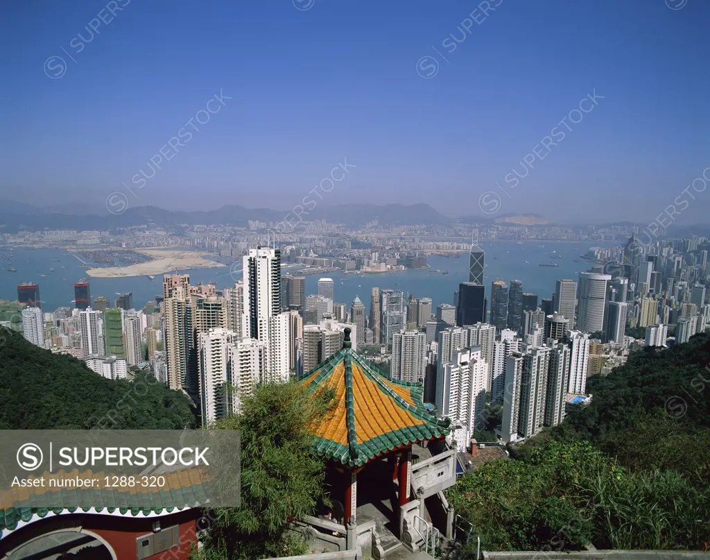 Aerial view of skyscrapers, Hong Kong, China