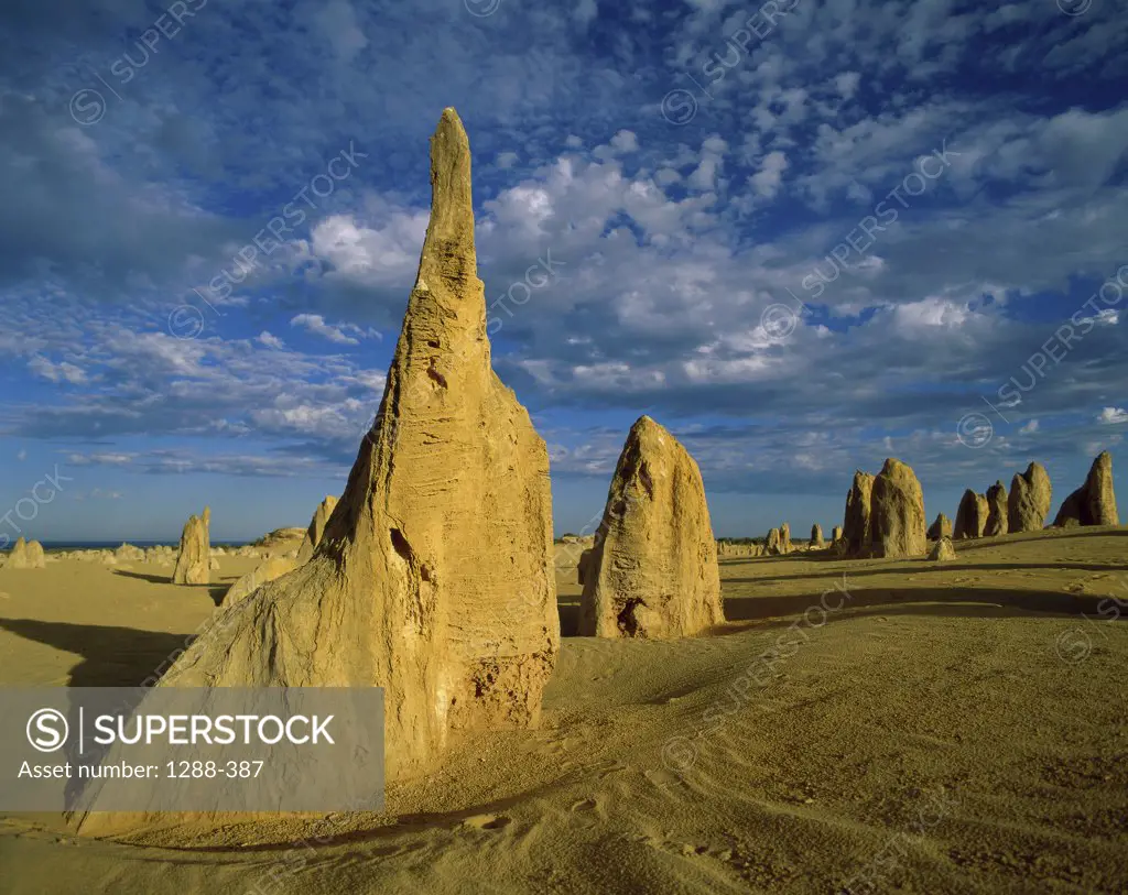 Rock formation on a landscape, The Pinnacles, Nambung National Park, Australia