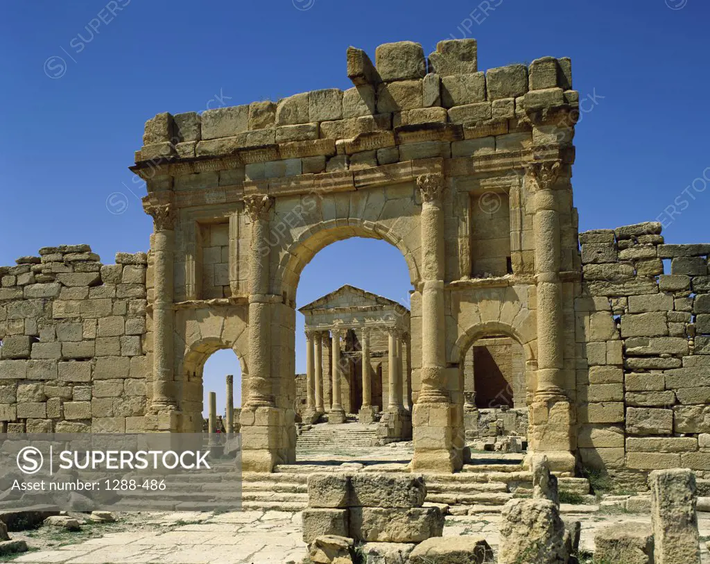 Facade of the archway of a ruined building, Sbeitla, Tunisia