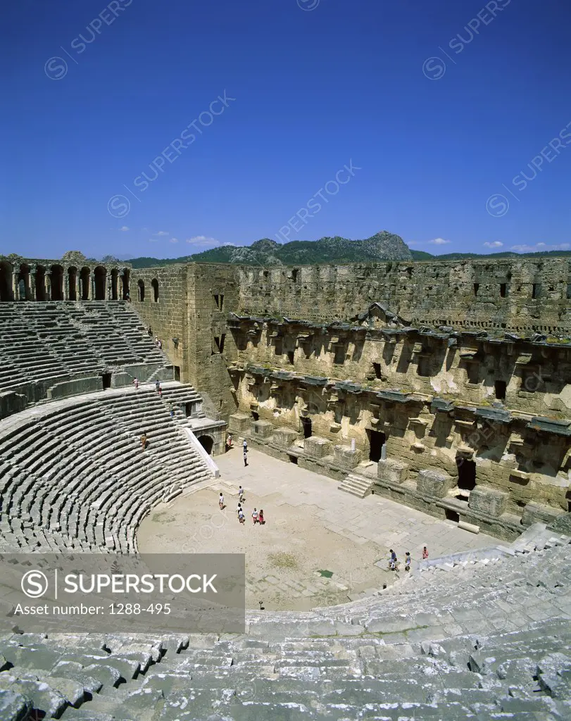 High angle view of an ancient amphitheater, Aspendos, Turkey