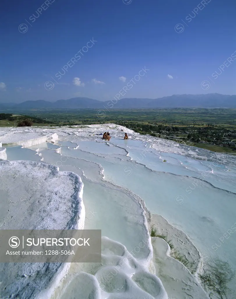 High angle view of a terraced thermal pool, Pamukkale, Turkey