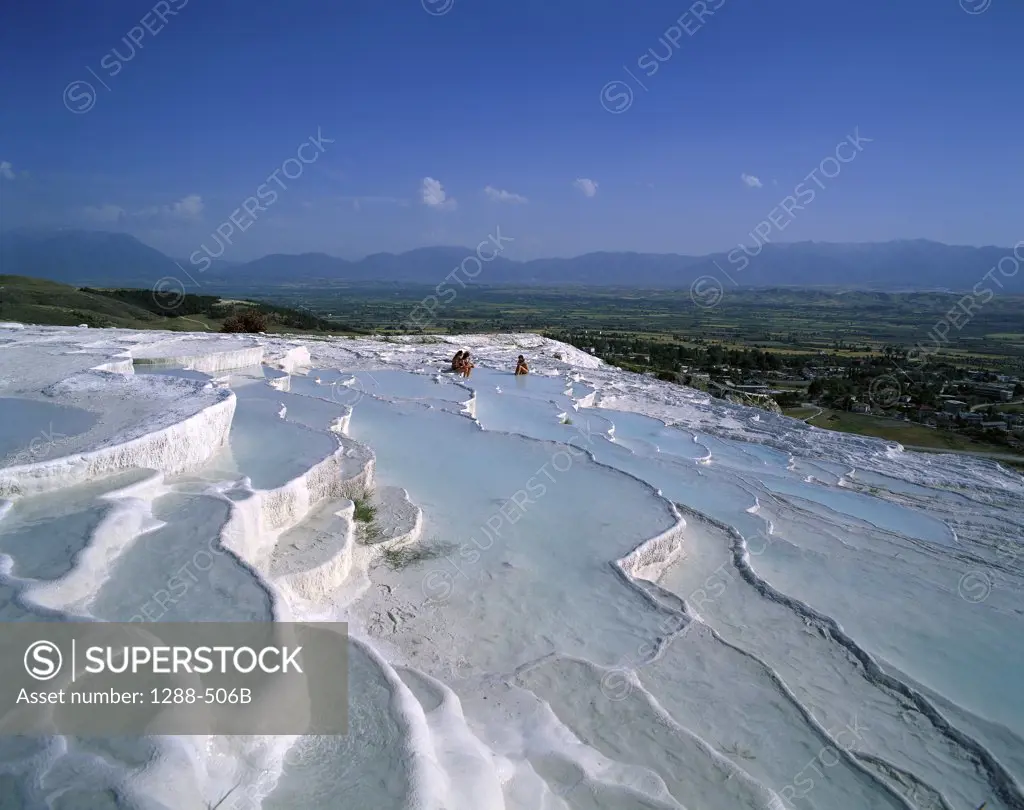 High angle view of a terraced thermal pool, Pamukkale, Turkey