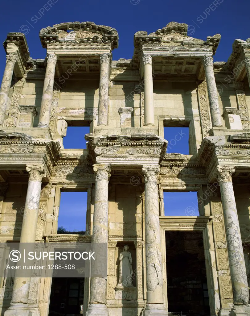 Low angle view of an ancient building, Library of Celsus, Ephesus, Turkey