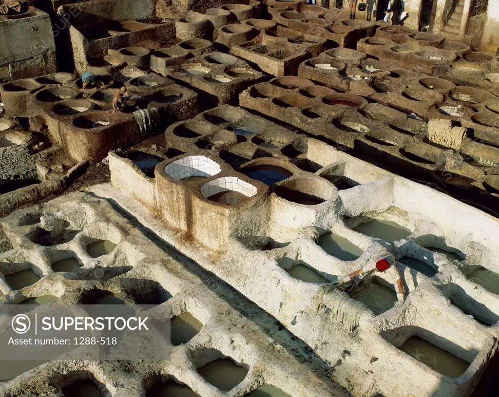 High angle view of a tannery, Fez, Morocco
