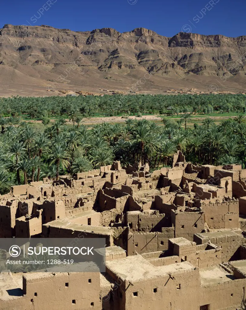 High angle view of ruins of old buildings, Draa Valley, Morocco