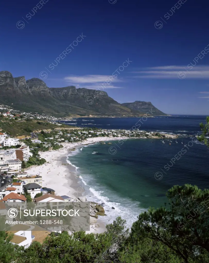High angle view of a coastline, Camps Bay, Cape Town, South Africa