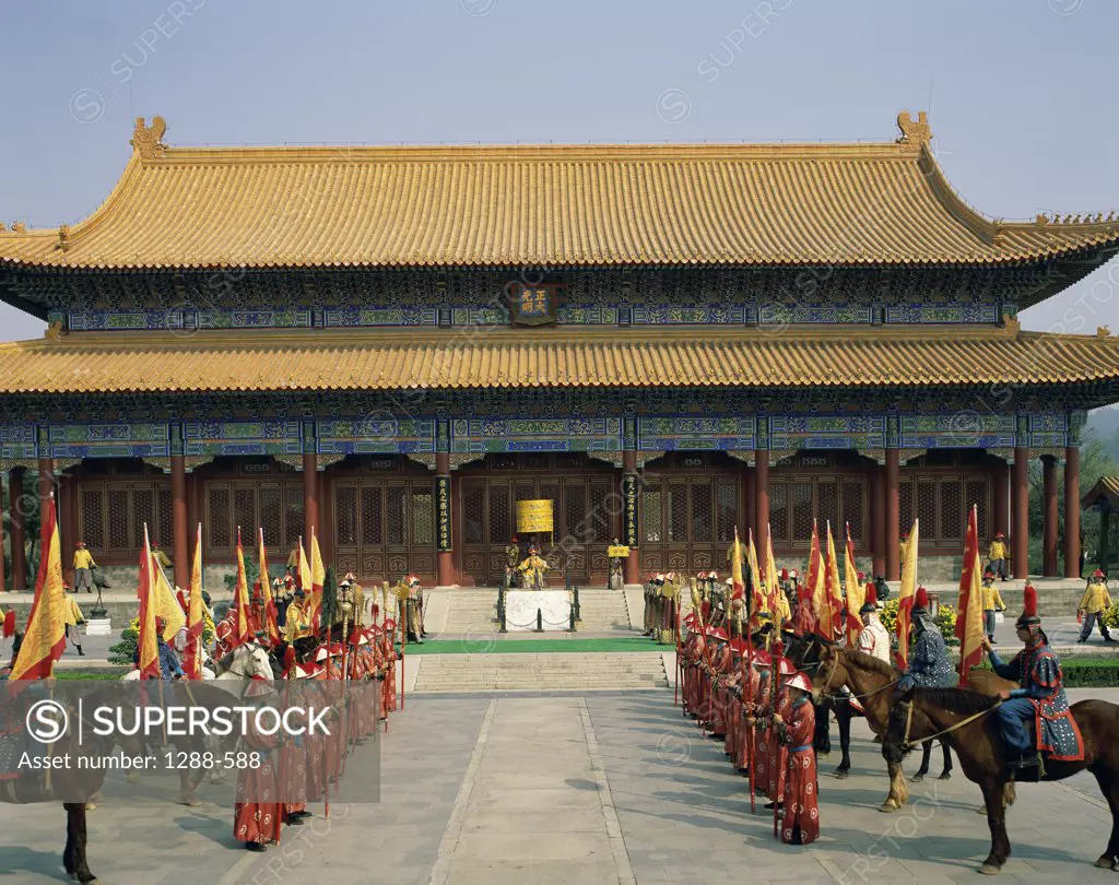 Group of people standing in front of a palace, New Yuan Ming Palace, Zhuhai, China