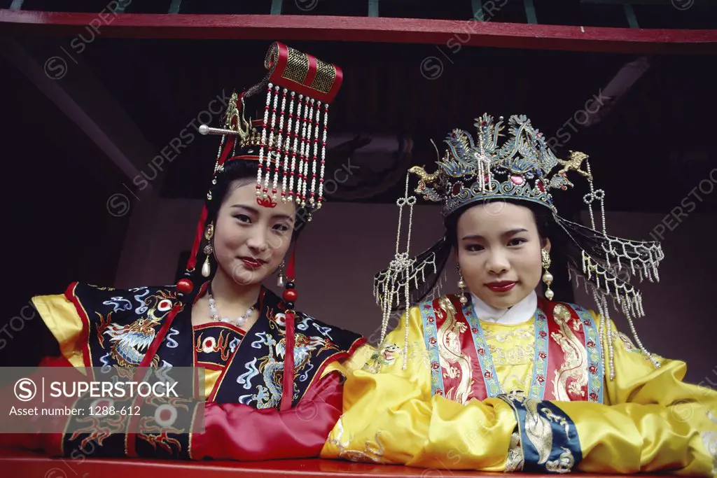 Two young women wearing traditional clothing, China