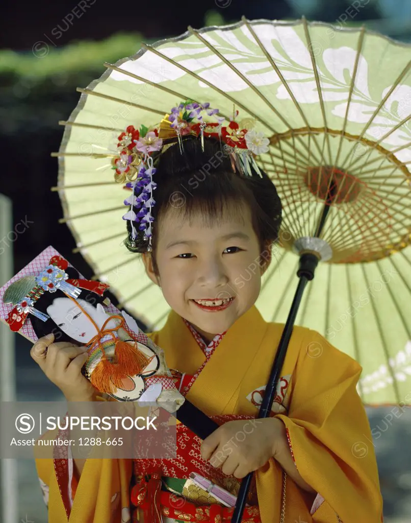 Portrait of a girl holding a parasol, Japan