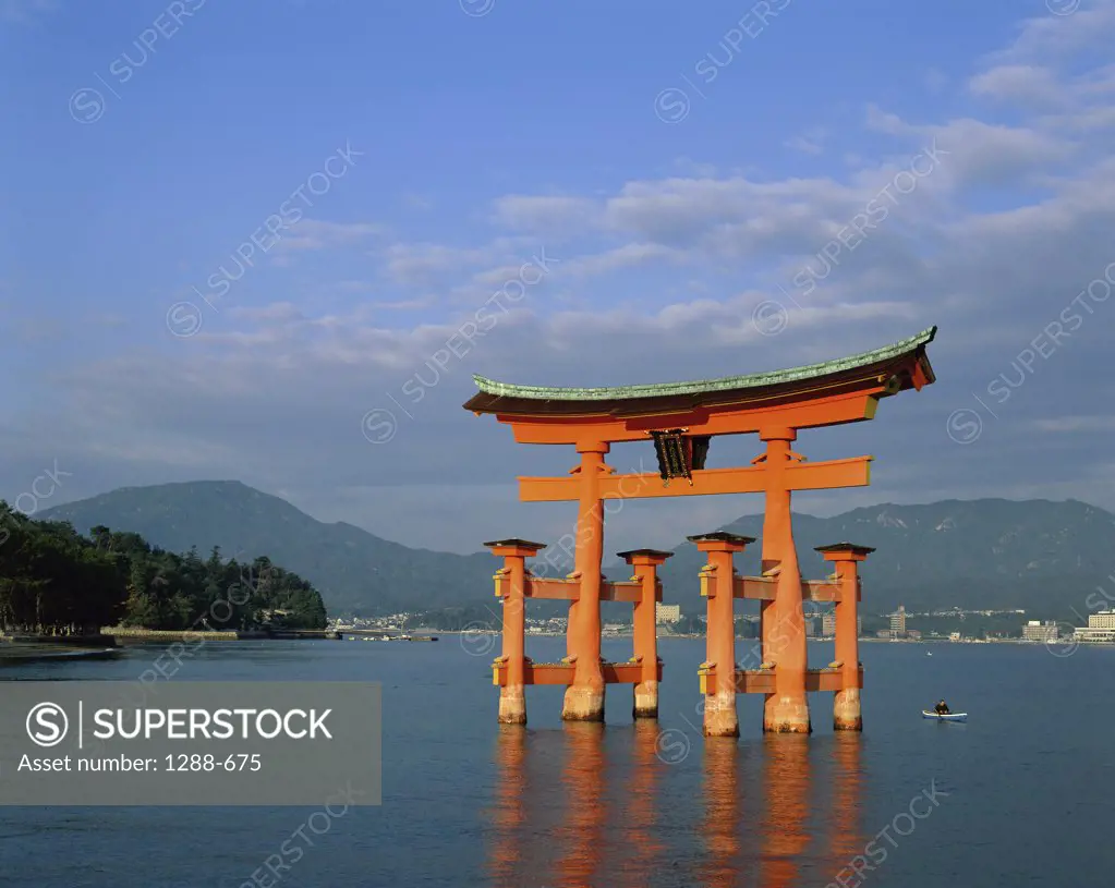 Reflection of a gate in water, Torii Gate, Itsukushima Shrine, Miyajima, Japan