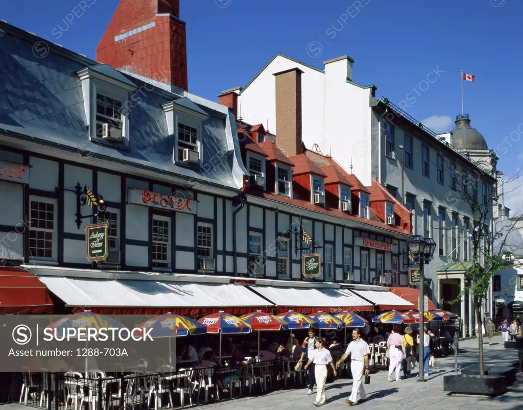 People walking in front of a restaurant, Quebec City, Quebec, Canada