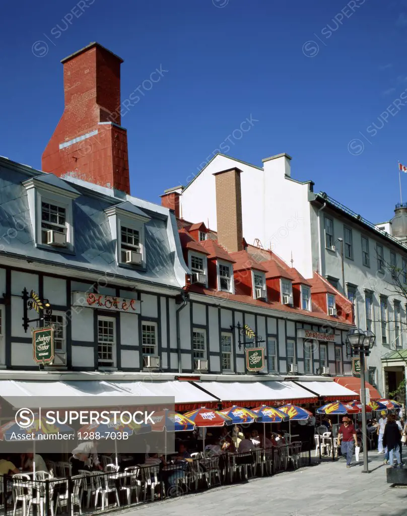 People walking in front of a restaurant, Quebec City, Quebec, Canada