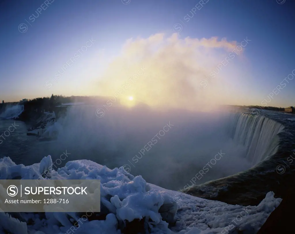 Sunrise over a waterfall, Niagara Falls, Ontario, Canada
