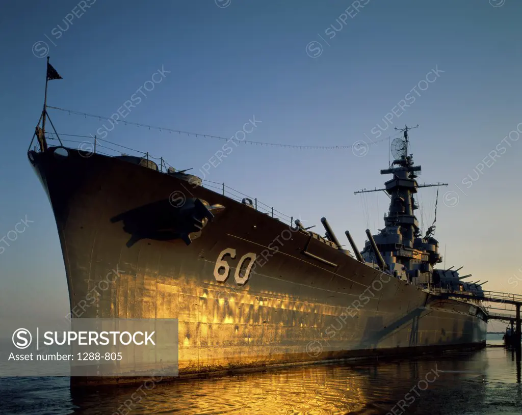 Warship anchored at a shipyard, USS Alabama Battleship Memorial Park, Mobile, Alabama, USA