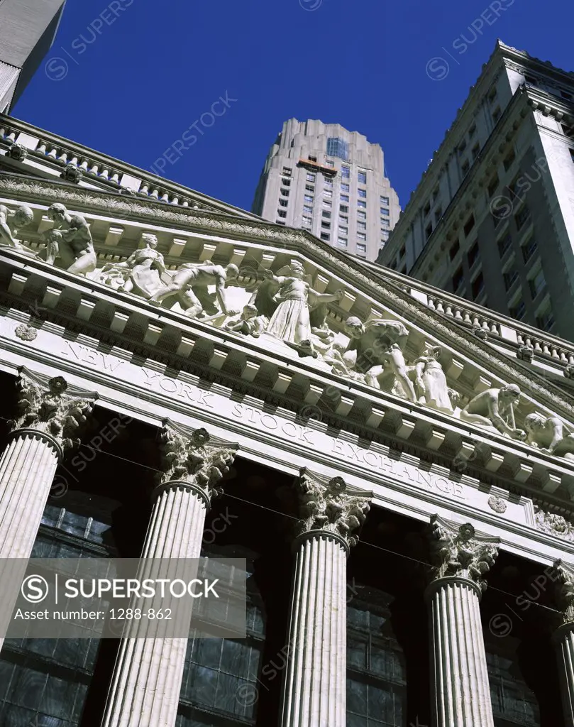 Low angle view of a building, New York Stock Exchange, New York City, New York, USA