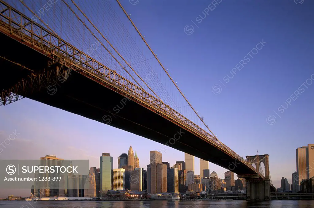 Low angle view of a bridge over a river, Brooklyn Bridge, New York City, New York, USA