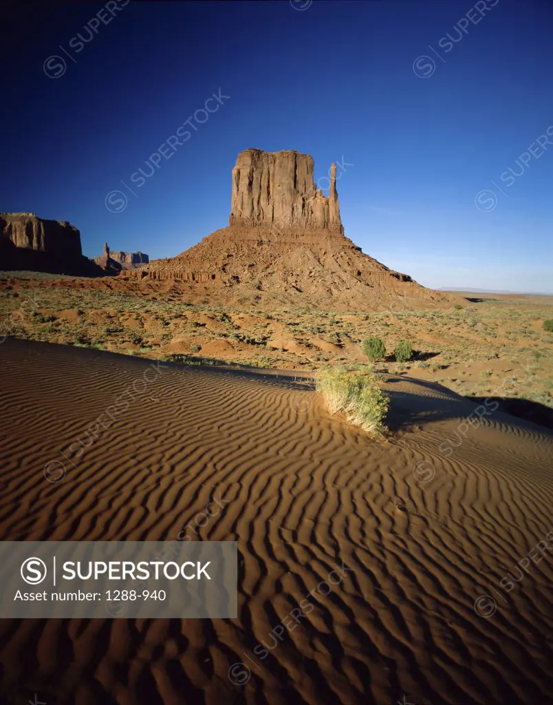 Low angle view of rock formations, West Mitten Butte, Monument Valley, Arizona, USA