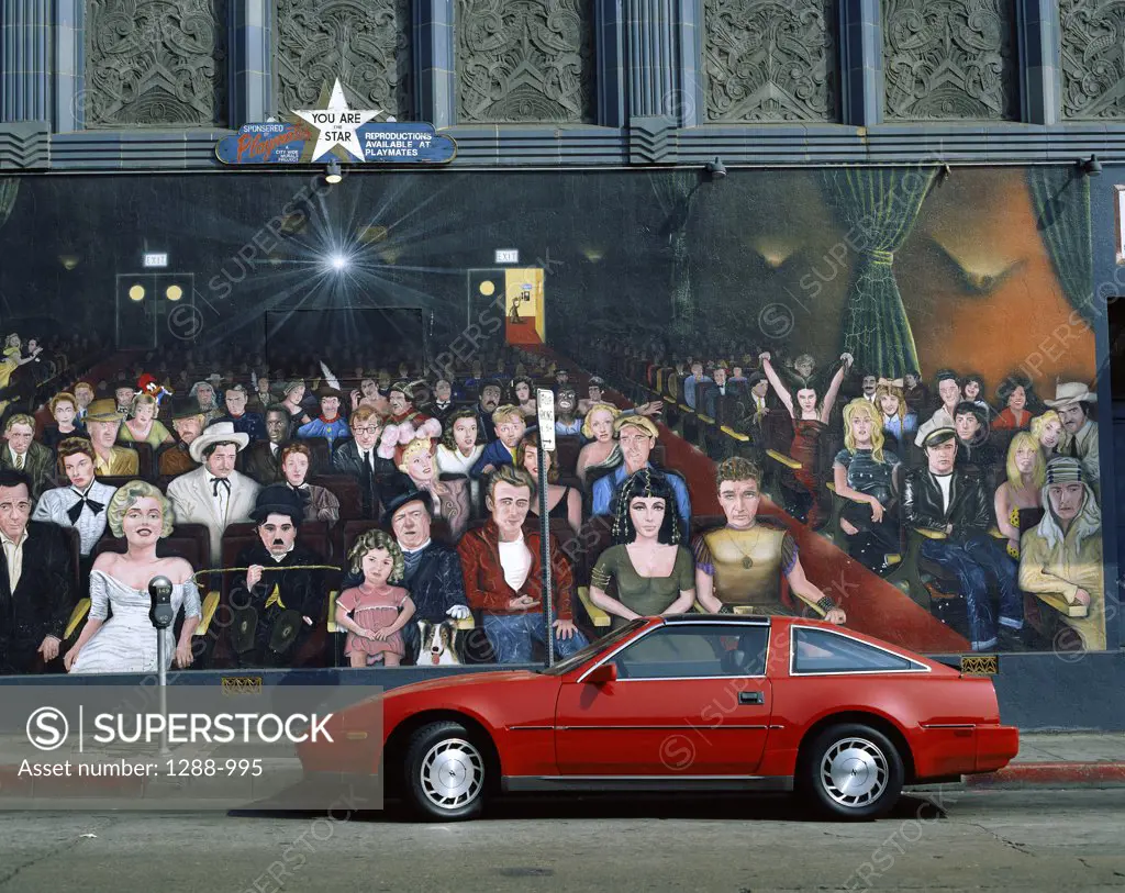 Car parked in front of a building, Hollywood, Los Angeles, California, USA