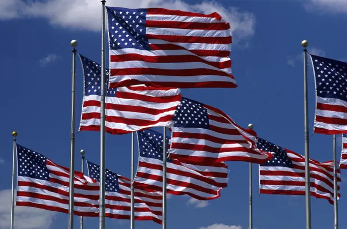 Low angle view of American flags, USA