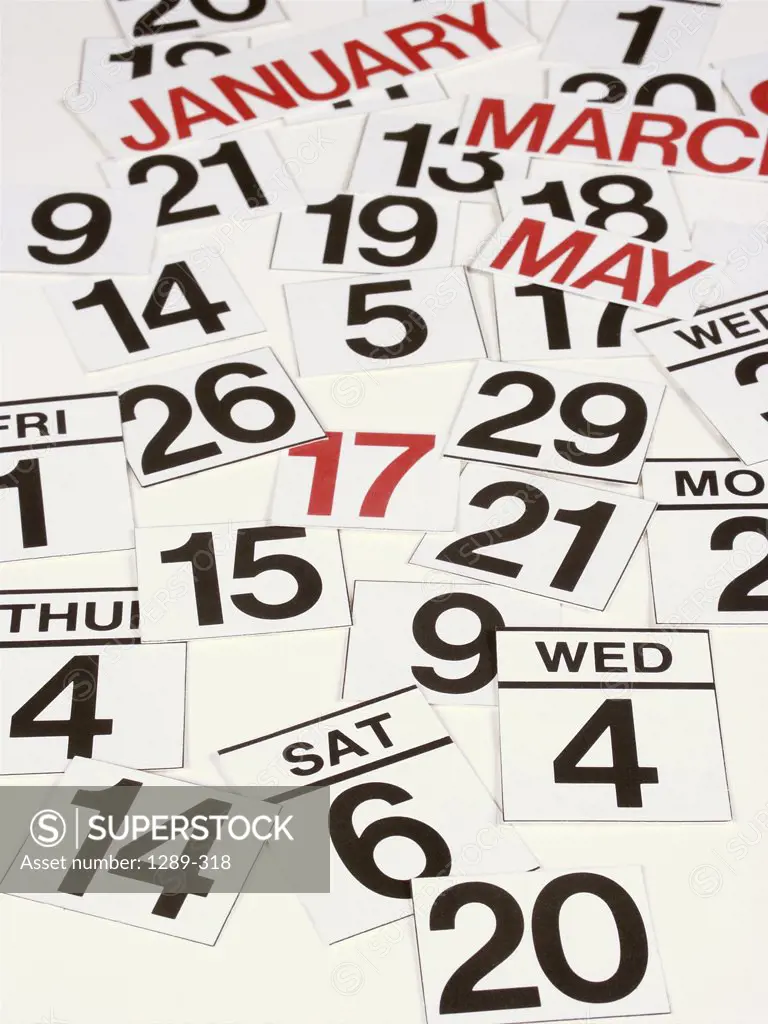 High angle view of calendar dates
