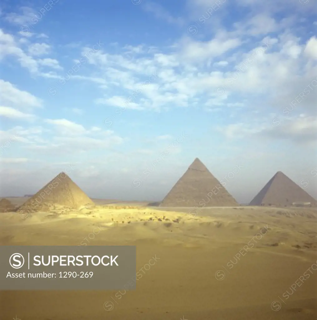 Three pyramids on a landscape, Giza, Egypt