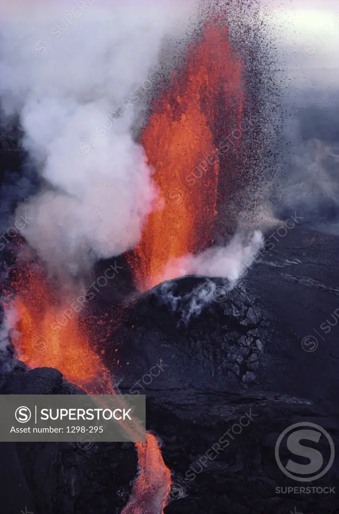Lava spewing out of a volcano, Puu Halulu, Hawaii Volcanoes National Park, Hawaii, USA