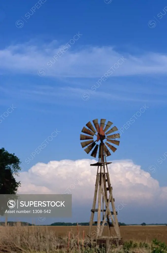 Industrial windmill on a landscape, Kansas, USA