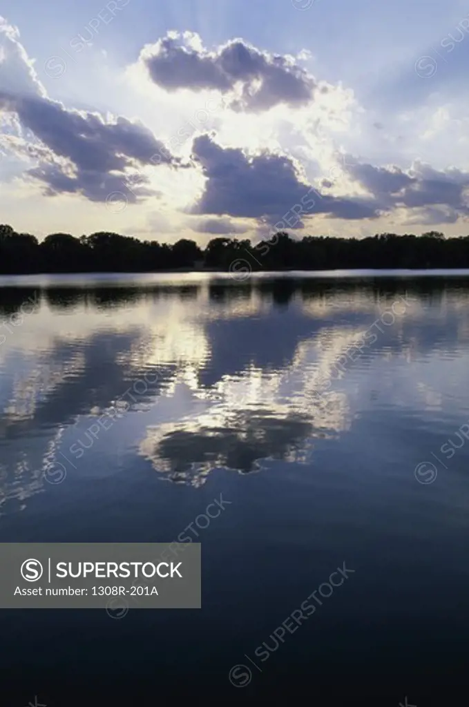 Reflections of clouds on a lake, Kansas, USA
