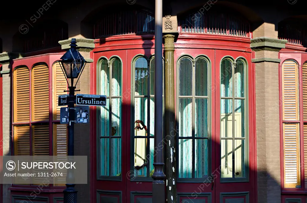 Lamppost in front of a building, French Quarter, New Orleans, Louisiana, USA