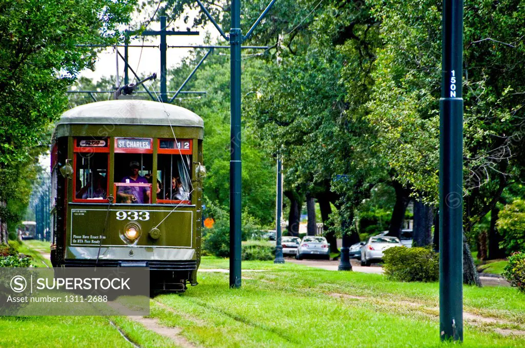 Tram in a city, New Orleans, Louisiana, USA
