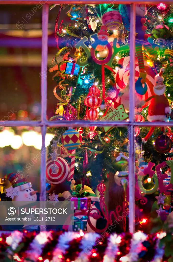 Christmas decoration at night, French Quarter, New Orleans, Louisiana, USA