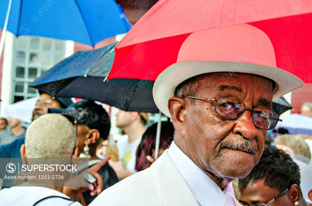 Theodore Batiste, at his brother 'Uncle Lionel's' jazz funeral and secondline parade in Treme, New Orleans.