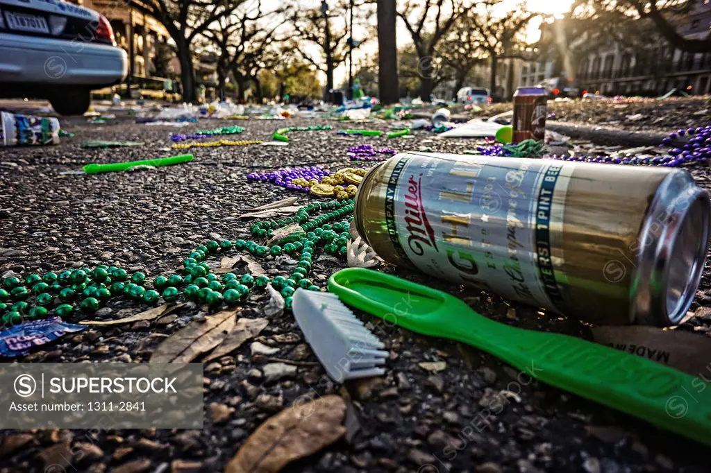 Remains of a parade on St. Charles Avenue. In this case, a St. Patrick's Day Parade.