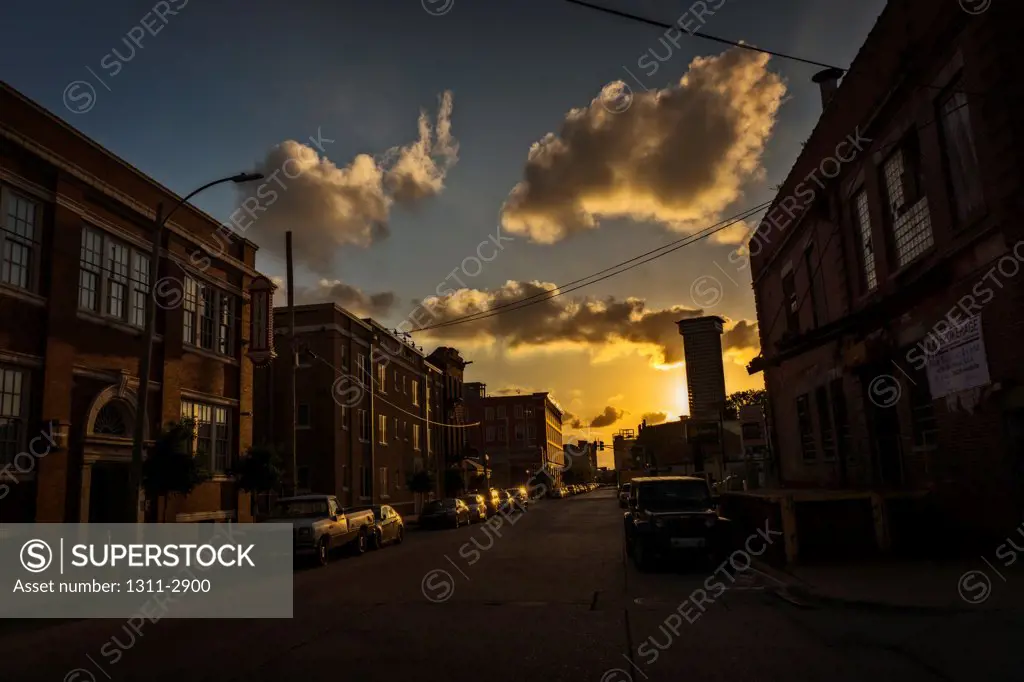 Sunset on St. Joseph Street, in the CBD of New Orleans, Louisiana.