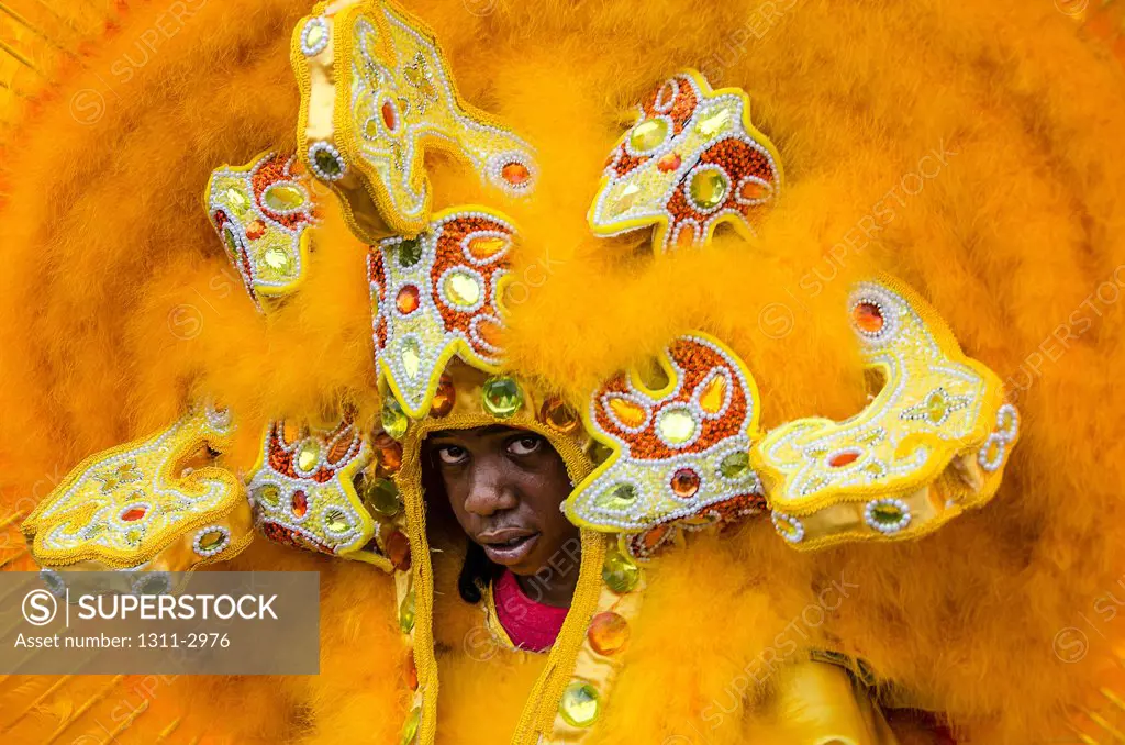 Mardi Gras Indians masked for The Fest of St. Jopseph on Super Sunday in New orleans.