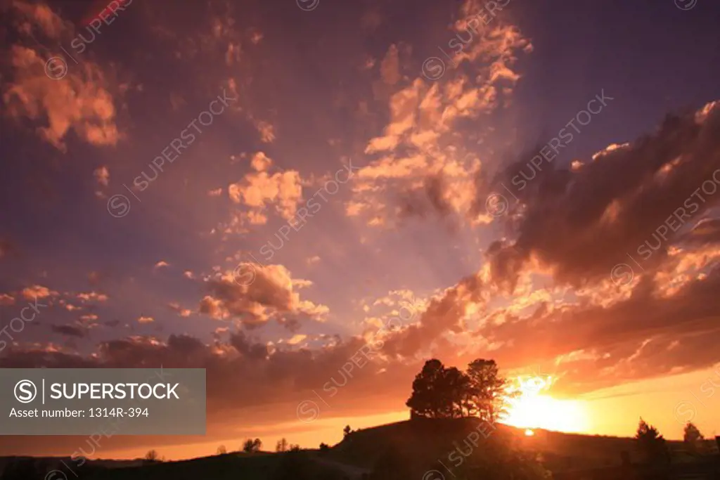 USA, Nebraska, Crawford, landscape at sunset