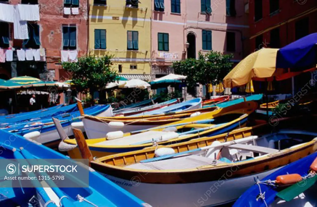 Boats in front of buildings, Vernazza, Italy