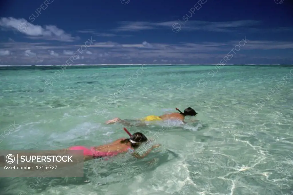 Young couple snorkeling in the ocean