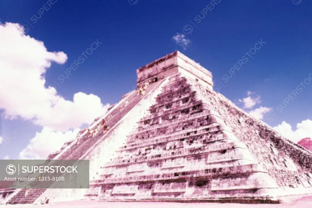 Low angle view of a pyramid, El Castillo, Chichen Itza (Mayan), Mexico