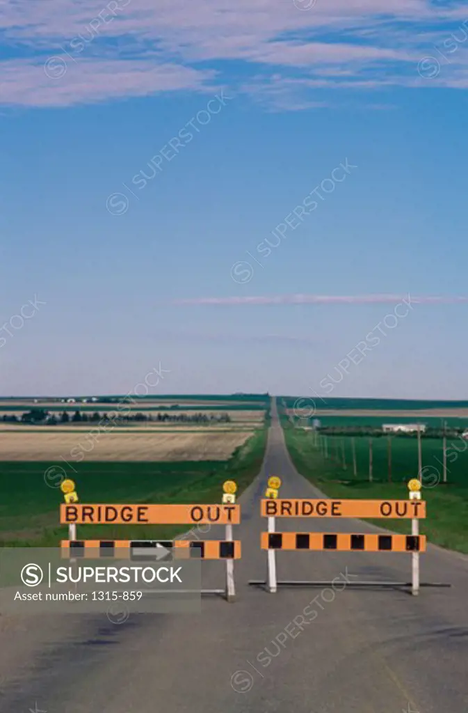 Roadblock on a road, Hussar, Alberta, Canada