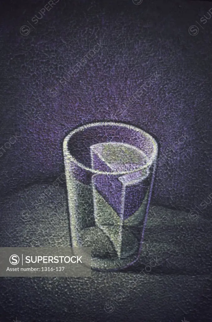 High angle view of a glass half full with water