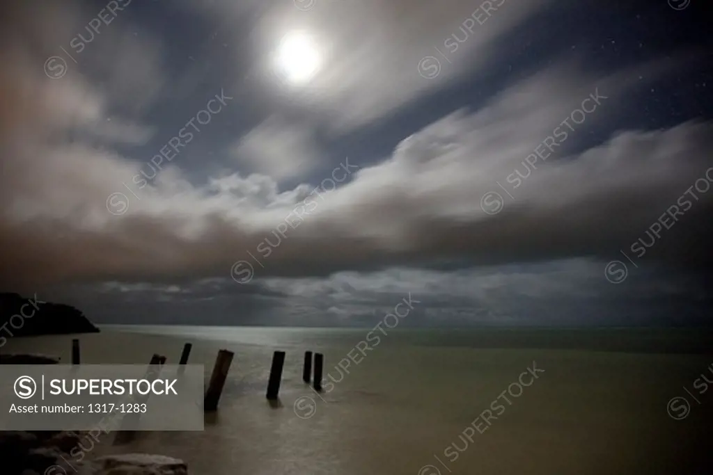 Wooden posts in the Atlantic ocean, Annes Beach, Lower Matecumbe Key, Islamorada, Florida, USA