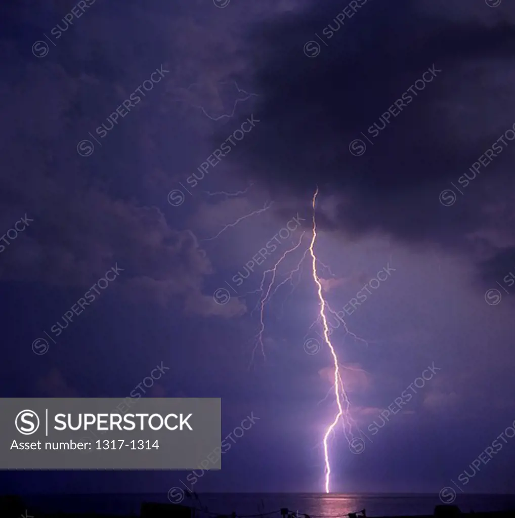 USA, Florida, Lightning strike over water