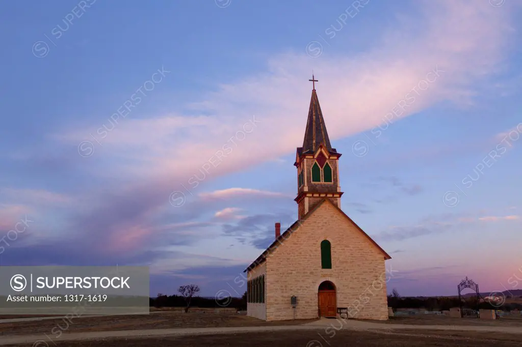 St. Olaf Lutheran Rock Church at sunrise, Texas Hill Country, Texas, USA