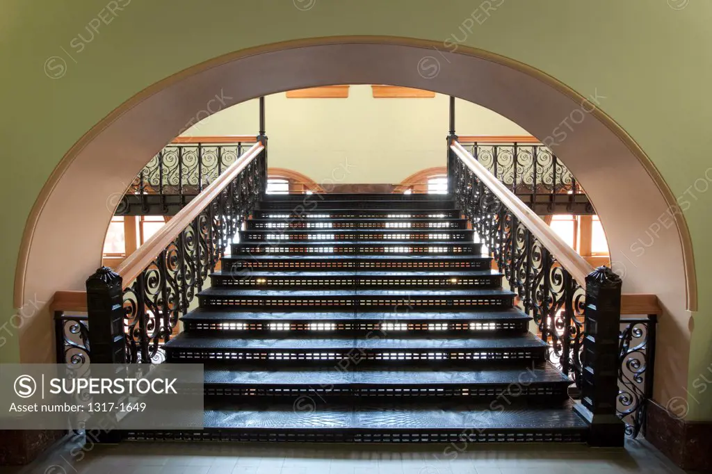 USA, Texas, Dallas, Old red courthouse with victorian style stair case